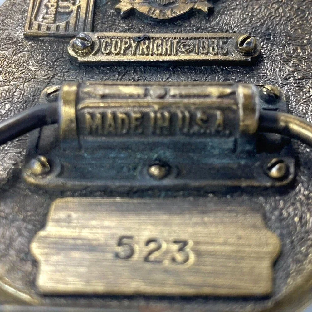Vintage Belt Buckle Solid Brass 1985 I'd Rather‎ Be Fishing Bass Fish USA Made